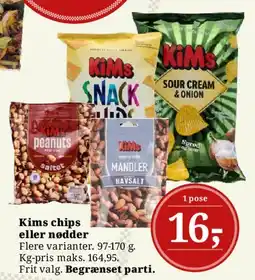 Dagli'Brugsen Kims chips eller nødder tilbud