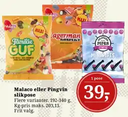 Dagli'Brugsen Malaco eller Pingvin slikpose tilbud