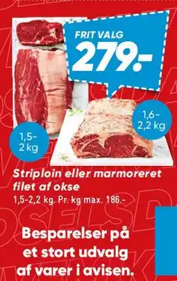 Bilka Striploin eller marmoreret filet af okse tilbud