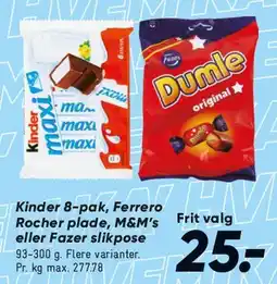 Bilka Kinder 8-pak, Ferrero Rocher, M&M's eller Fazer slikpose tilbud