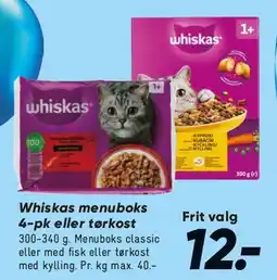 Bilka Whiskas menuboks 4-pk eller tørkost tilbud