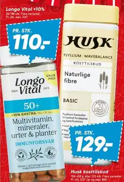 Bilka Longo Vital 50+ multivitamin / HUSK psyllium (kosttilskud) tilbud