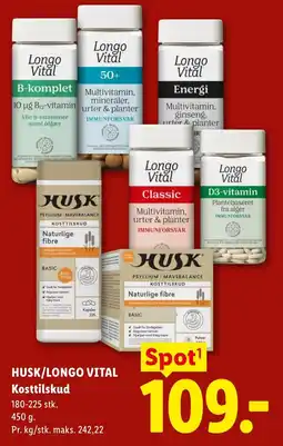 Lidl Husk/Longo Vital Kosttilskud tilbud
