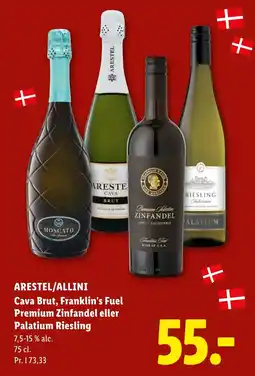 Lidl Arestel/allini cava brut, franklin's fuel premium zinfandel eller palatium riesling tilbud