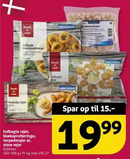 Løvbjerg Nordic Seafood indbagte rejer, blæksprutteringe, torpedorejer tilbud