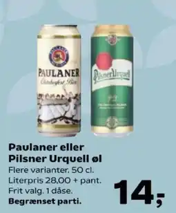 Kvickly Paulaner eller Pilsner Urquell øl tilbud