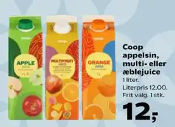 Kvickly Coop appelsin, multi- eller æblejuice tilbud