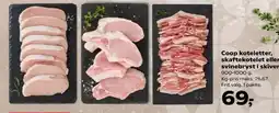 Kvickly Coop koteletter, skafte kotelet eller svinebryst i skiver tilbud