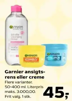 Kvickly Garnier ansigtsrens eller creme tilbud
