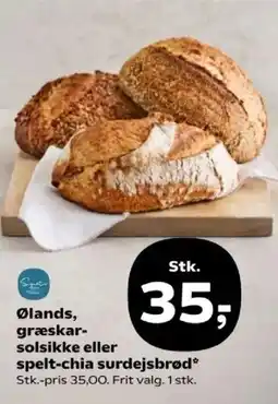 SuperBrugsen Signature ølands græskar-solsikke eller spelt-chia surdejsbrød tilbud