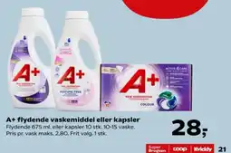 SuperBrugsen A+ flydende vaskemiddel eller kapsler tilbud
