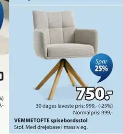 JYSK VEMMETOFTE spisebordsstol tilbud