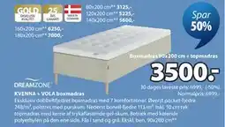 JYSK DREAMZONE KVENNA + VOLA boxmadras tilbud