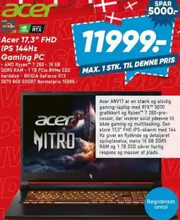 Bilka Acer 17,3” FHD IPS 144Hz Gaming PC tilbud