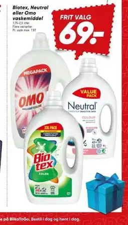 Bilka Biotex, Neutral eller Omo vaskemiddel tilbud