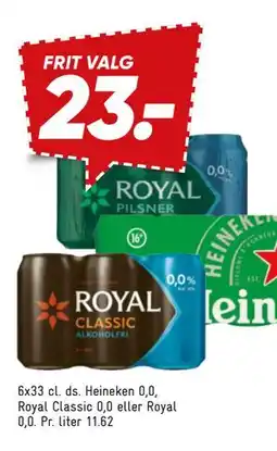 Bilka Heineken 0,0, Royal Classic 0,0 eller Royal 0,0 tilbud