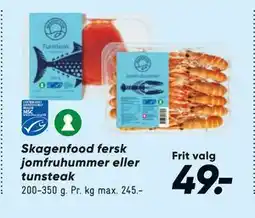 Bilka Skagenfood fersk jomfruhummer eller tunsteak tilbud