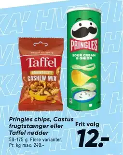 Bilka Pringles chips, Castus frugtstænger eller Taffel nødder tilbud