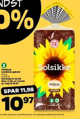 Netto Kohberg solsikkerugbrød tilbud