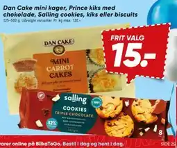 Bilka Dan Cake mini kager, Prince kiks med chokolade, Salling cookies, kiks eller biscuits tilbud