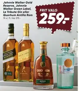 Bilka Johnnie Walker Gold Reserve, Johnnie Walker Green Label, Le Tribute Gin eller Quorhum Antilla Rom tilbud