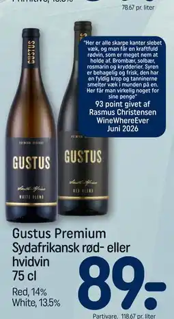 REMA 1000 Gustus Premium Sydafrikansk rød- eller hvidvin 75 cl tilbud