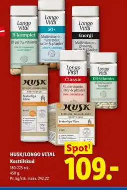 Lidl HUSK/LONGO VITAL Kosttilskud tilbud