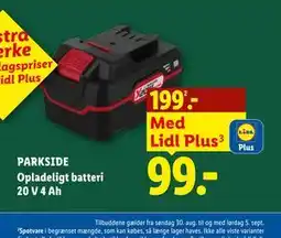 Lidl PARKSIDE Opladeligt batteri 20 V 4 Ah tilbud