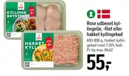 Føtex Rose udbenet kyllingelår, -filet eller hakket kyllingekød tilbud