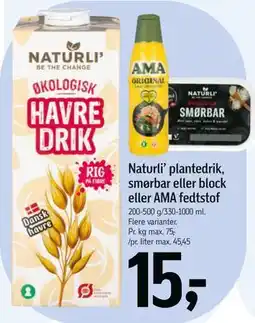 Føtex Naturli’ plantedrik, smørbar eller block eller AMA fedtstof tilbud