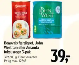 Føtex Beauvais færdigret, John West tun eller Amanda luksusrogn 3-pak tilbud