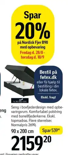 Føtex Spar 20% på Nordisk Fjer B90 med opbevaring tilbud