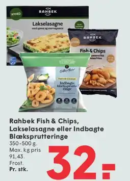 SPAR Rahbek Fish & Chips, Lakselasagne eller Indbagte Blæksprutteringe tilbud