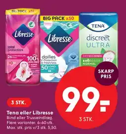 SPAR Tena eller Libresse (bind / trusseindlæg) tilbud