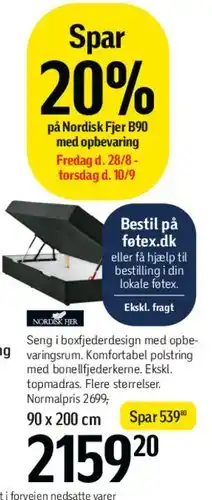 Føtex Seng i boksmadrasdesign med opbevaringsrum tilbud