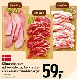 Føtex Skinkeschnitzler, nakkekoteletter, flæsk i skiver eller skinke i tern af dansk gris tilbud