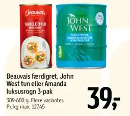 Føtex Beauvais færdigret, John West eller Amanda luksusrosin 3-pak tilbud