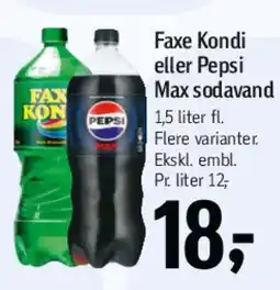 Føtex Faxe Kondi eller Pepsi Max sodavand (1,5 l) tilbud