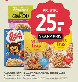 MENY Paulúns Granola, Fras, Marvel Chocolate Stars Eller GuldKorn tilbud
