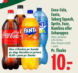 Min Købmand Coca-Cola, Fanta, Tuborg Squash, Sprite, Fuze, Ramlösa eller Schweppes tilbud