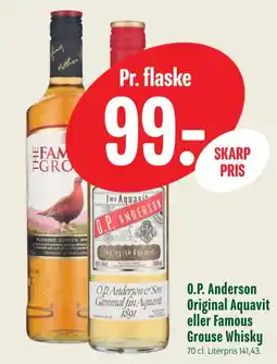 Min Købmand O.P. Anderson Original Aquavit eller Famous Grouse Whisky tilbud