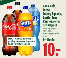 Min Købmand Coca-Cola, Fanta, Tuborg Squash, Sprite, Fuze, Ramlösa eller Schweppes tilbud