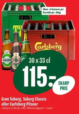 Min Købmand Grøn Tuborg, Tuborg Classic eller Carlsberg Pilsner tilbud