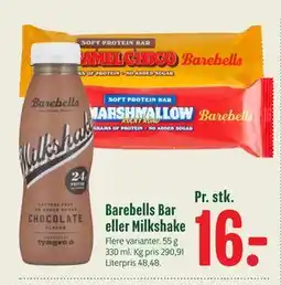 Min Købmand Barebells Bar eller Milkshake tilbud