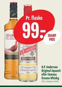 Min Købmand O.P. Anderson Original Aquavit eller Famous Grouse Whisky tilbud