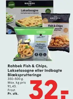 SPAR Rahbek Fish & Chips, Lakselasagne eller Indbagte Blæksprutteringe tilbud