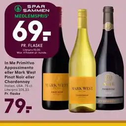 SPAR In Me Primitivo Appassimento eller Mark West Pinot Noir eller Chardonnay tilbud