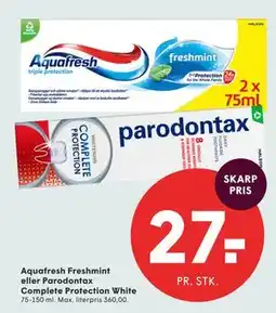 SPAR Aquafresh Freshmint eller Parodontax Complete Protection White tilbud