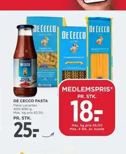 MENY DE CECCO PASTA tilbud