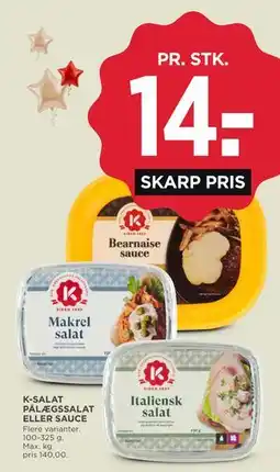 MENY K-SALAT PÅLÆGSSALAT ELLER SAUCE tilbud